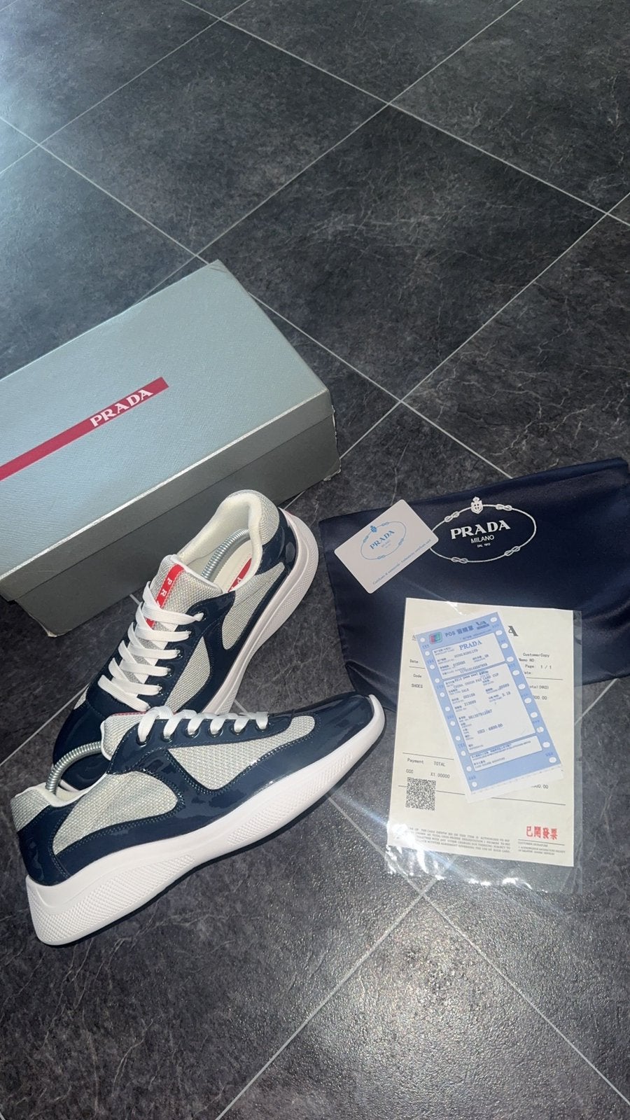 Prada cups navy blue, Kleding | Heren, Ophalen of Verzenden, Zo goed als nieuw, Blauw