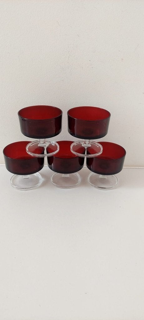 Vintage Luminarc Cavalier Robijnrode Coupe glazen - Set 5 x, Ophalen of Verzenden