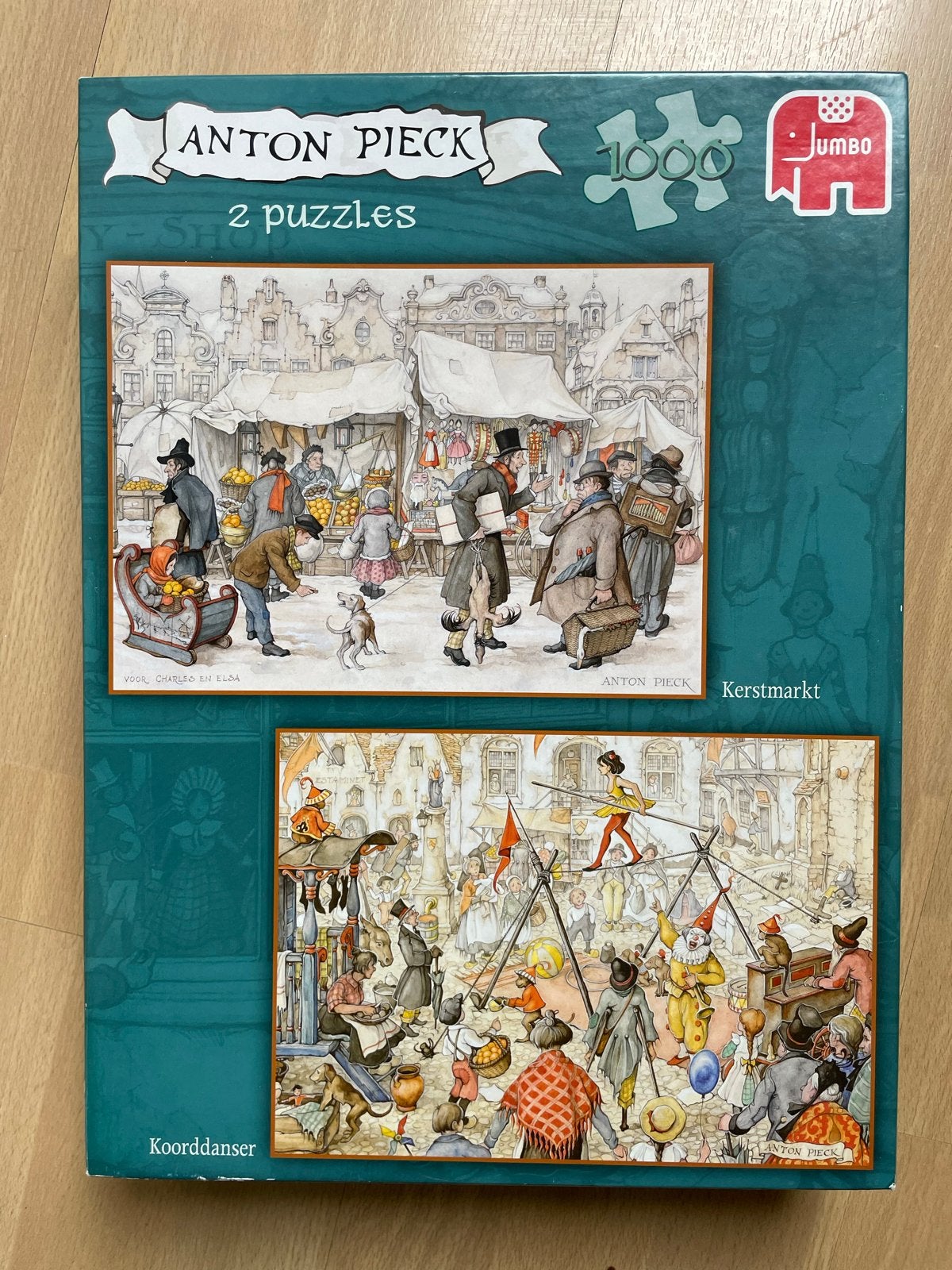 Anton Pieck 2 puzzels 1000 stukjes - Kerstmarkt & Koorddanse, Ophalen of Verzenden, Gebruikt