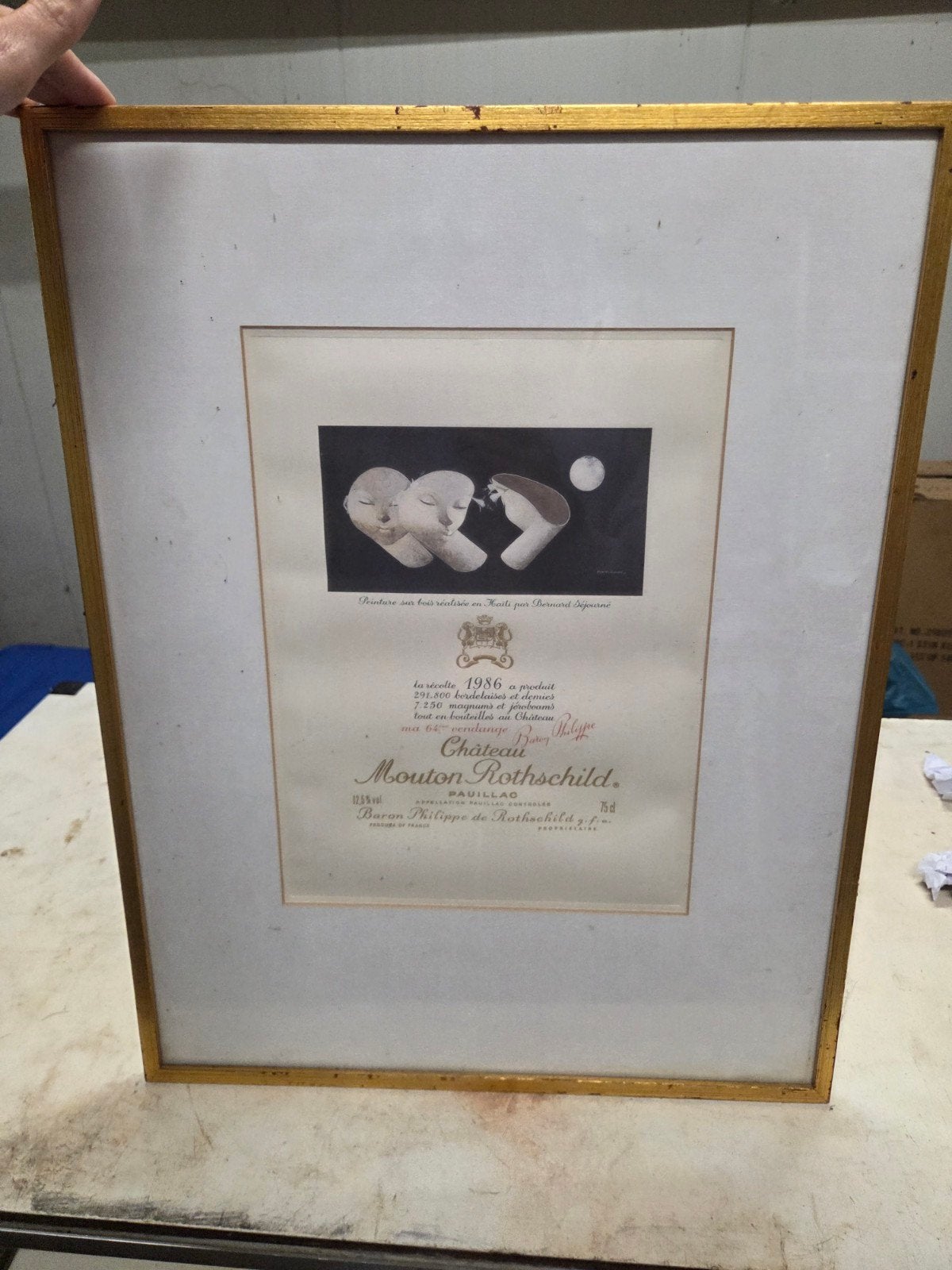 Ingekaderde kunstprent Château Mouton Rothschild 1986, Ophalen, Print, Lithografie, Achter glas