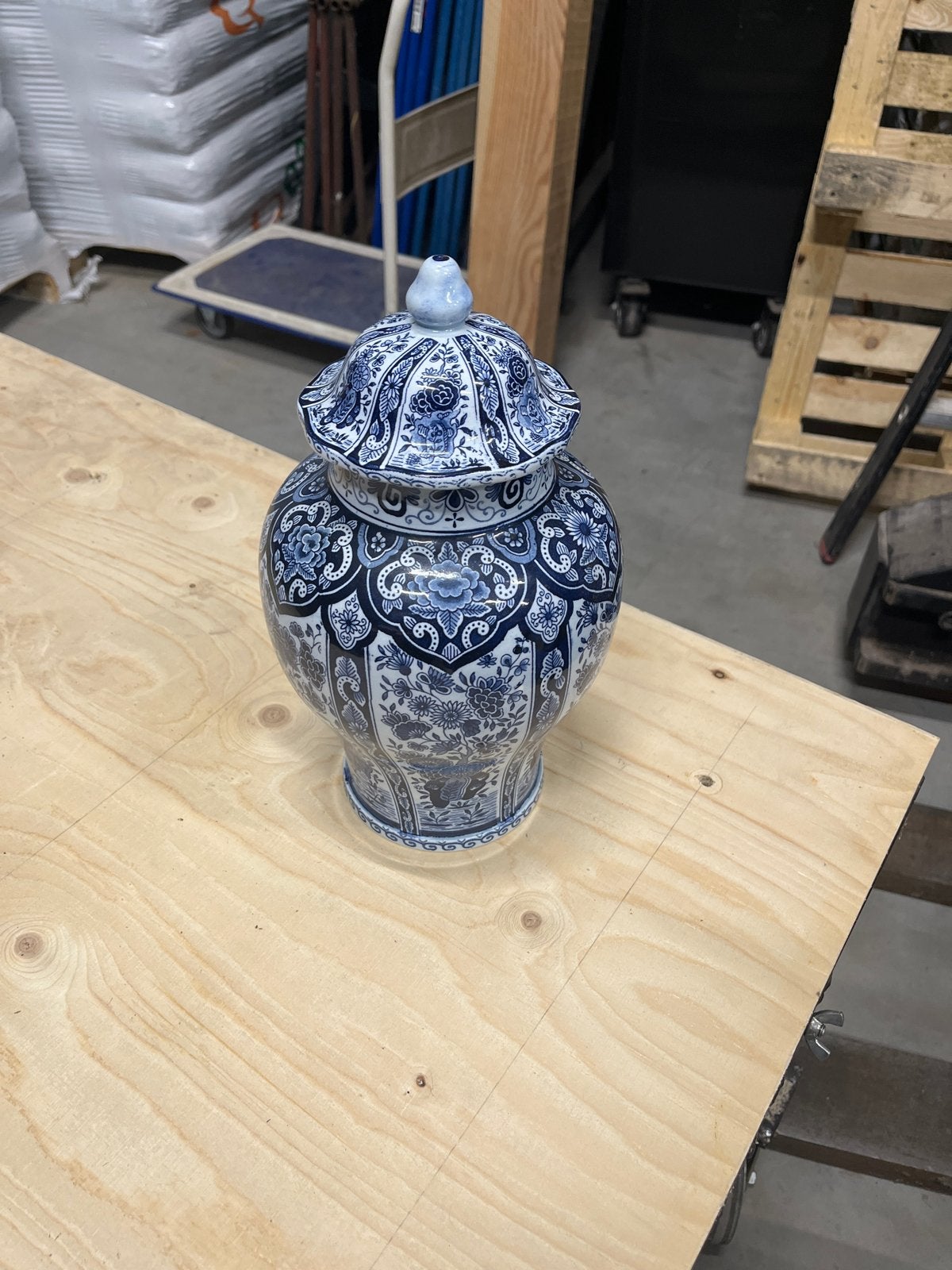 Antieke Delfts blauwe gemberpot met deksel, Ophalen