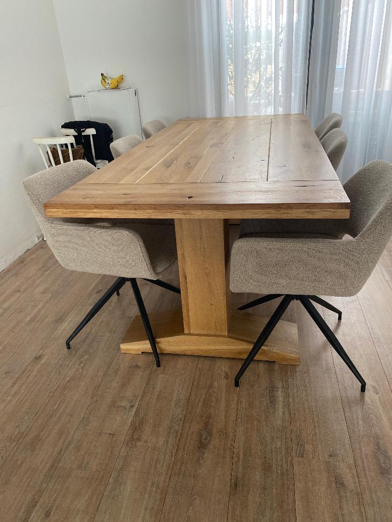 Eettafel eikenhout 220 cm lang, Huis en Inrichting, Tafels | Salontafels, Ophalen, Eikenhout, 200 cm of meer, 50 tot 100 cm
