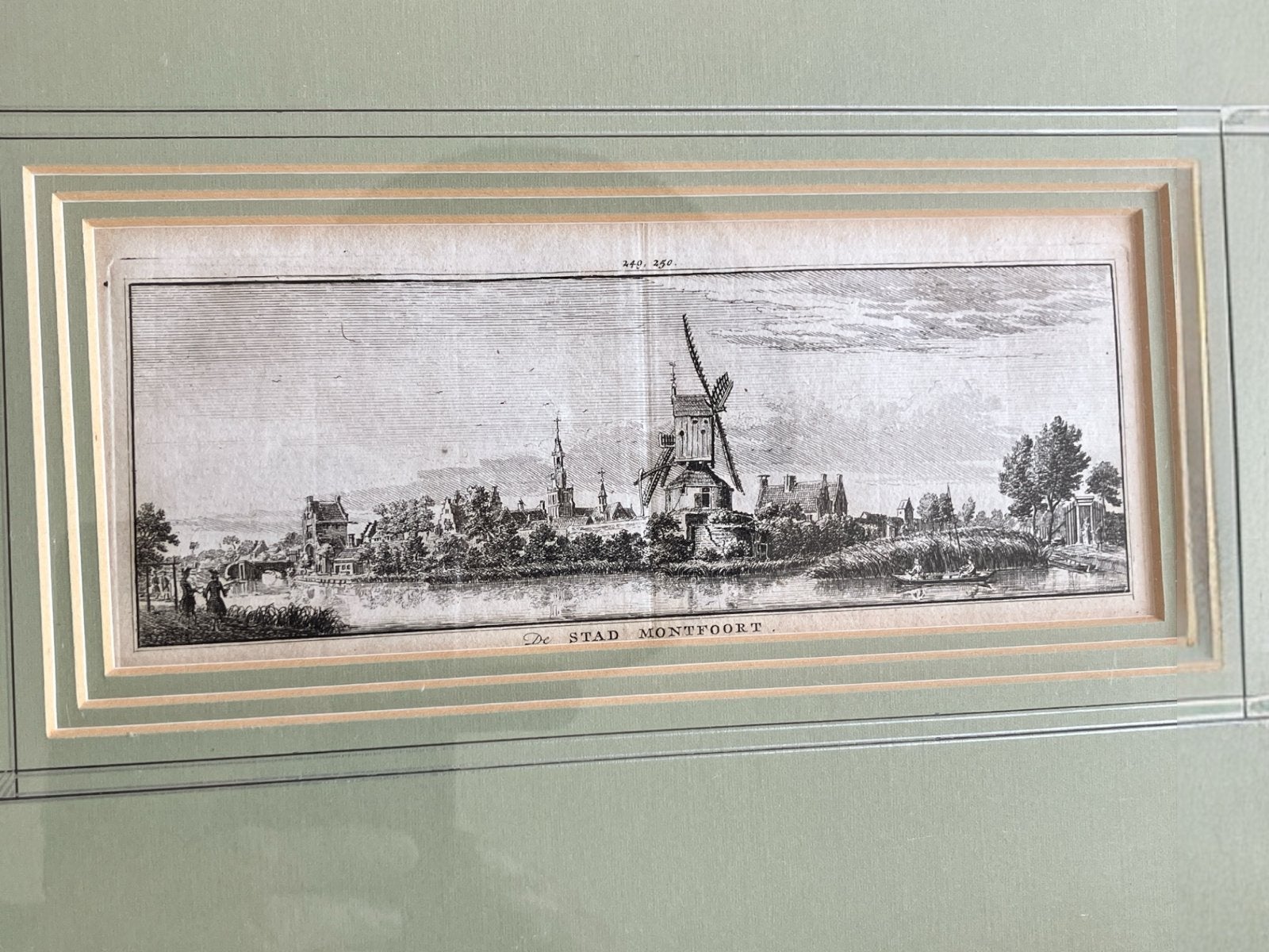 Stad Montfoort Gravure Hendrik Spilman 1750 in antieke lijst, Ingelijst, Stadsgezicht, Ophalen of Verzenden, Gravure