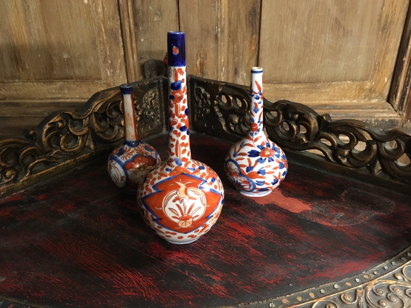 Drie Antieke Imari Flesvaasjes - 19, 15 en 12 cm, Ophalen of Verzenden