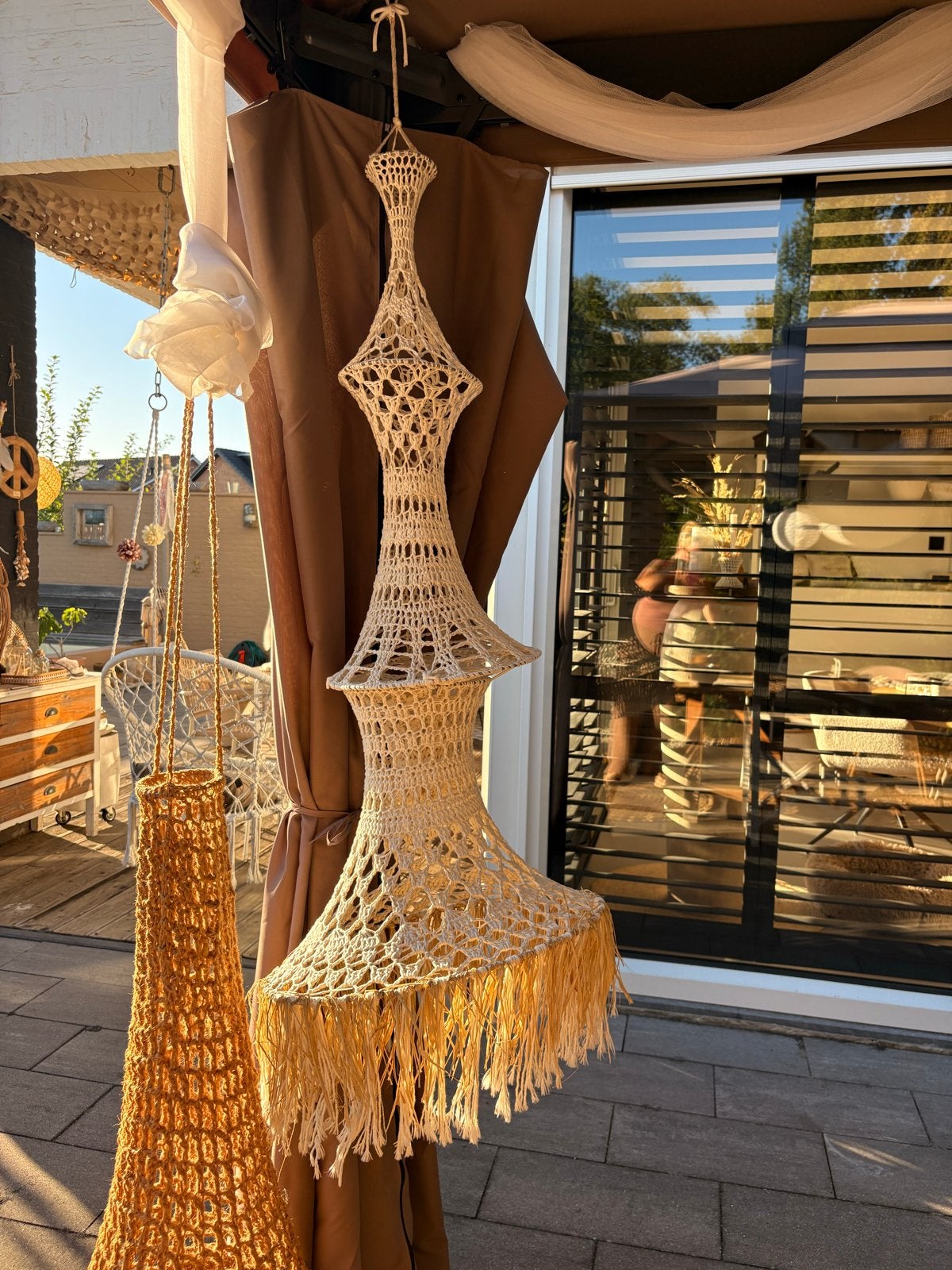 Gehaakte Ibiza lamp - Wit, Ophalen of Verzenden, Zo goed als nieuw, Textiel, Overige fittingen
