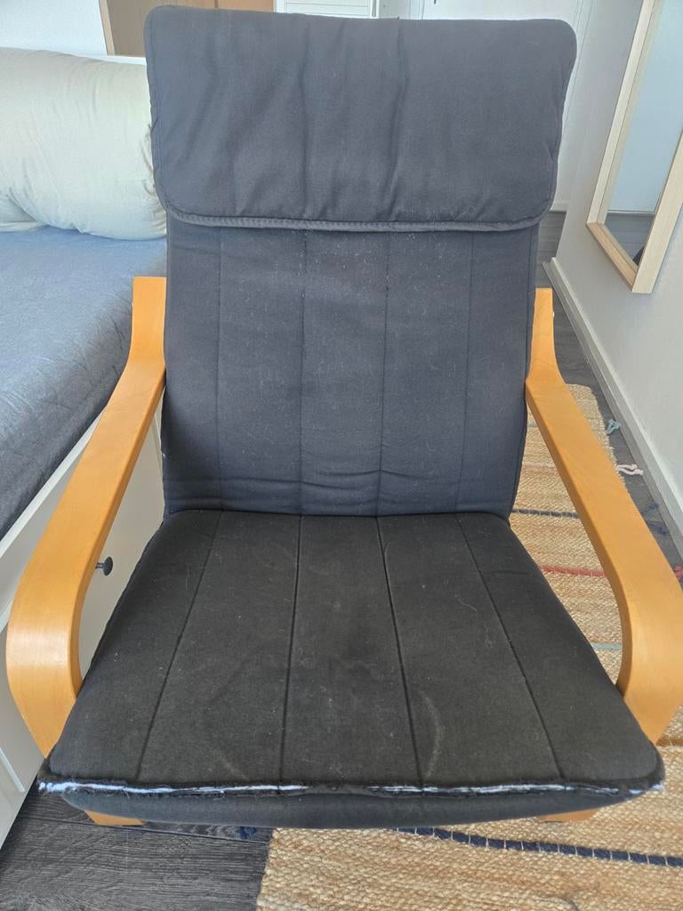 Ikea Poäng stoel met Zwart kussen, Ophalen, Gebruikt, Modern, Scandinavisch, Zwart
