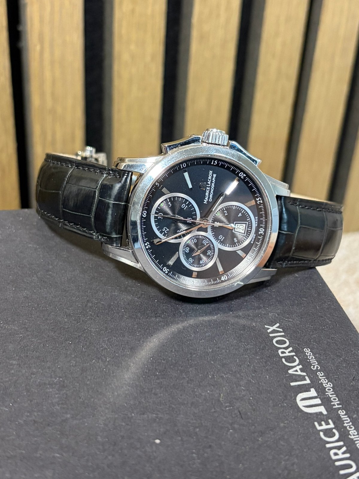 Maurice Lacroix chronograph, Ophalen of Verzenden, Zo goed als nieuw, Leer, Overige merken