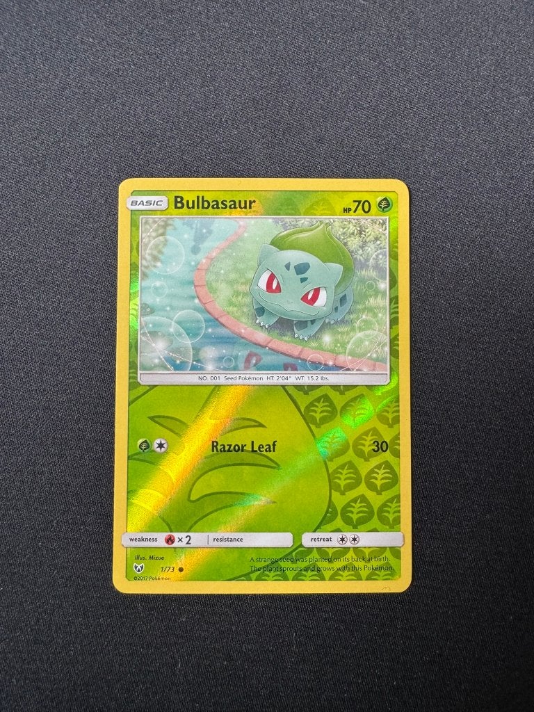 Bulbasaur 1/73 - Reverse Holo - Shining Legends, Ophalen of Verzenden, Zo goed als nieuw, Losse kaart