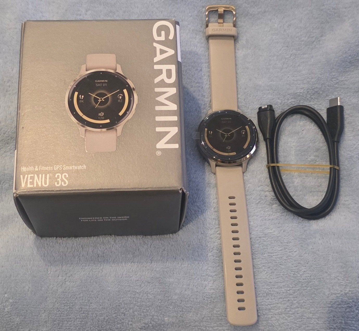 Garmin Venu 3S Smartwatch Beige/gold, Sieraden, Tassen en Uiterlijk, Sporthorloges, Ophalen of Verzenden, Zo goed als nieuw, Waterdicht