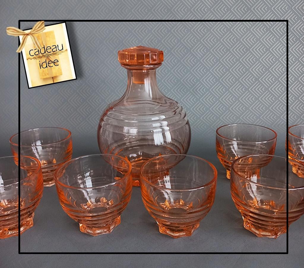 Franse likeurstel, oranje persglas – negen delen, Ophalen of Verzenden
