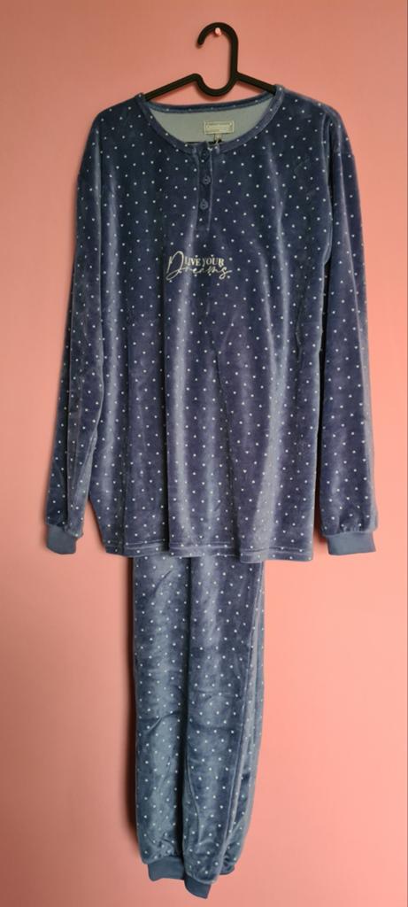 Cocodream Velours Dames Pyjama Winter - Blauw Maat L, Cocodream, Ophalen of Verzenden, Nieuw, Maat 42/44 (L)