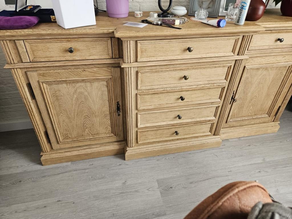 Mooi massief eiken dressoir recent gezandstraald (snel weg!), Ophalen, Met deur(en), 150 tot 200 cm, Eikenhout