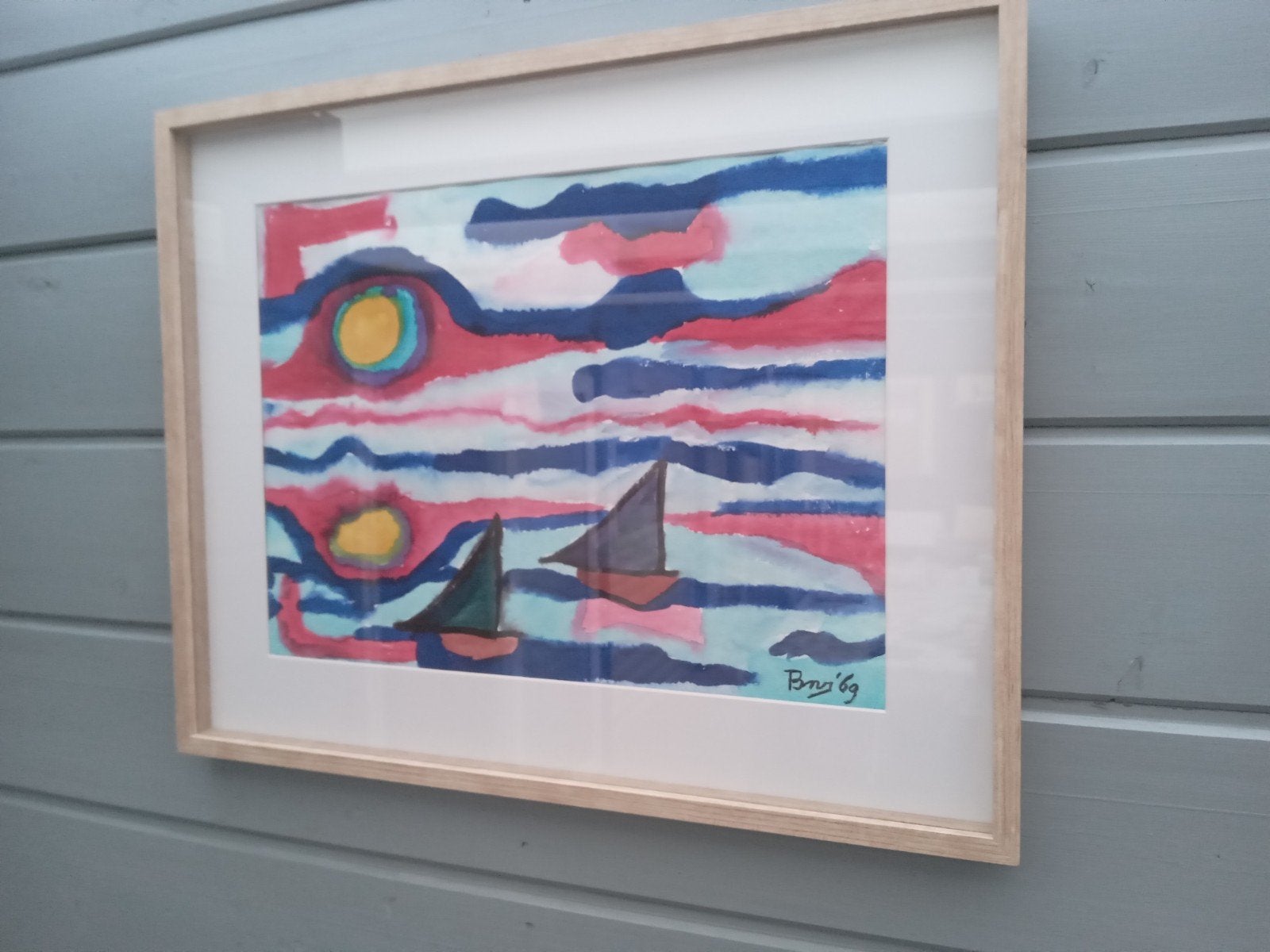 Gerrit Benner- Bootjes in waterlandschap 1969, Ophalen of Verzenden
