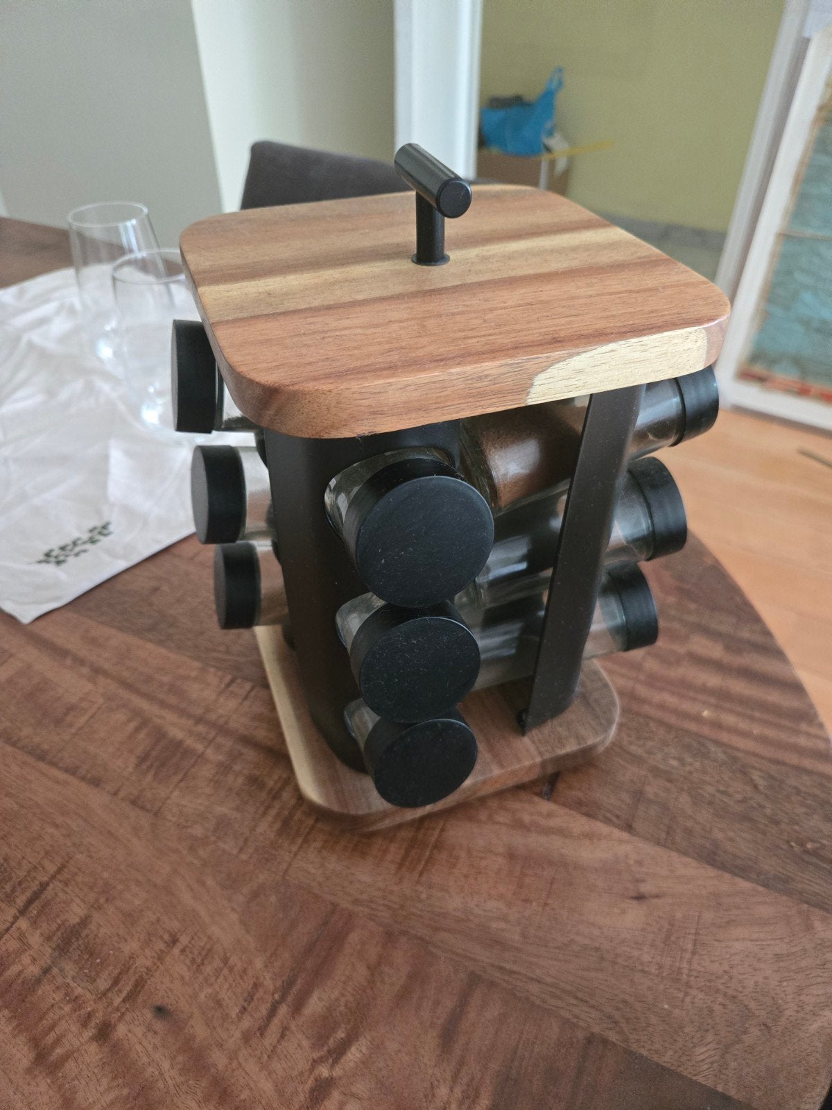Draaiend kruidenrek met 12 potjes - Hout en Zwart, Ophalen, Overige typen, Hout, Zo goed als nieuw