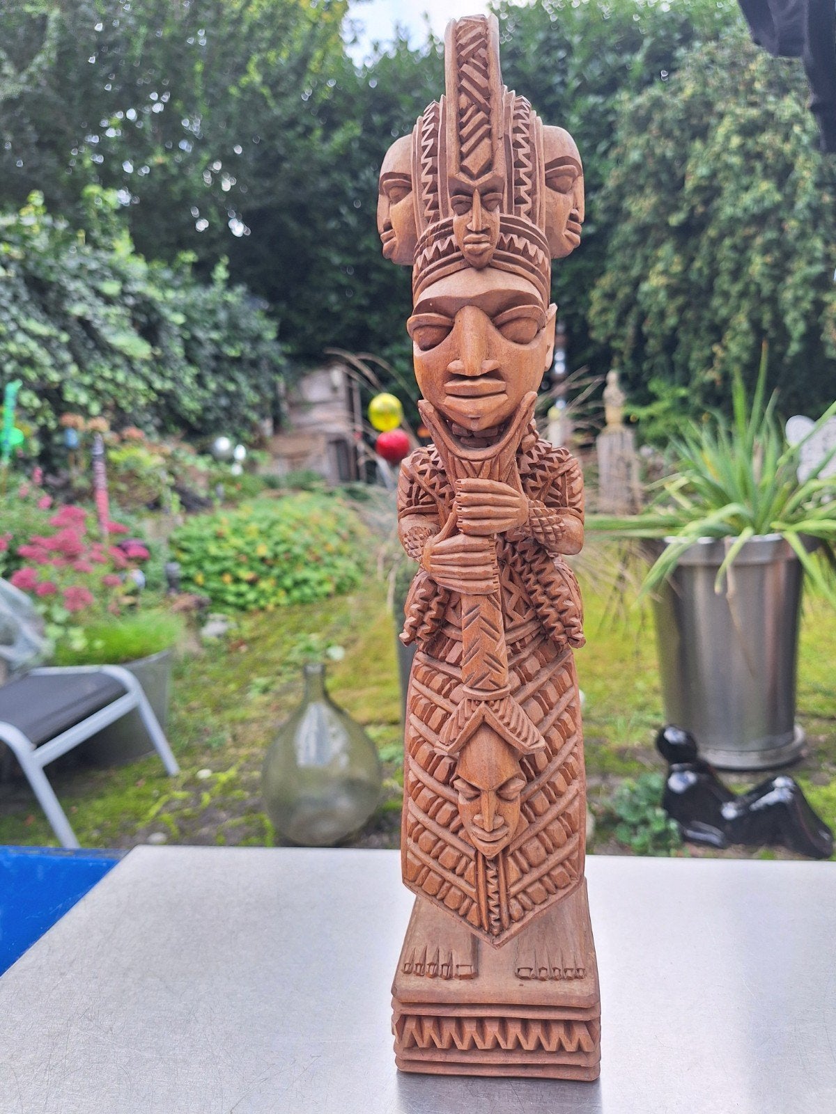 Uniek handgesneden houten beeld, 38cm hoog, Hout, Ophalen of Verzenden, Beeld, Bruin