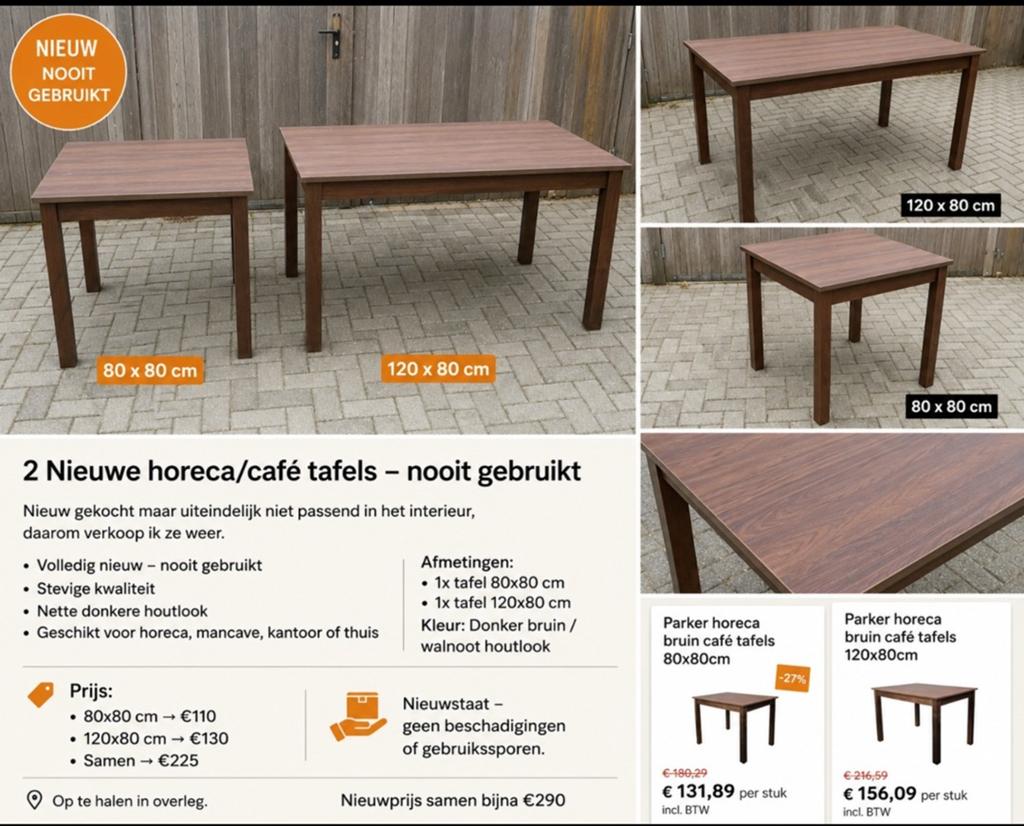 Nieuwe bruine horeca/café tafels (set van 2), Huis en Inrichting, Tafels | Eettafels, 100 tot 150 cm, Nieuw, Horeca, Café, Modern