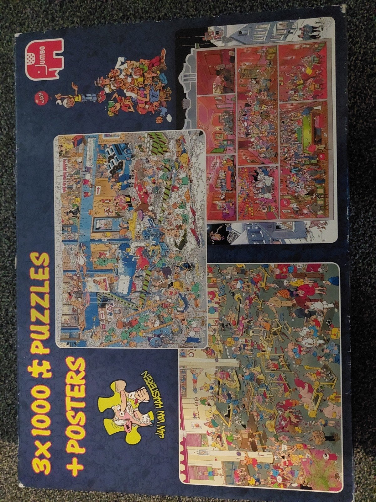 Jan van Haasteren 3x 1000 stukjes puzzels + posters, Hobby en Vrije tijd, Ophalen, Meer dan 1500 stukjes, Zo goed als nieuw, Legpuzzel