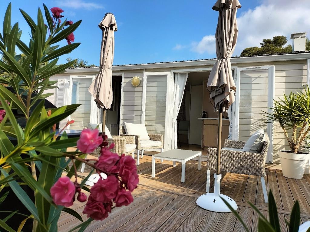 Mobilhome Stacaravan Zuid Frankrijk Côte d'Azur, airco, 2 slaapkamers, Provence en Côte d'Azur, Speeltuin, Recreatiepark