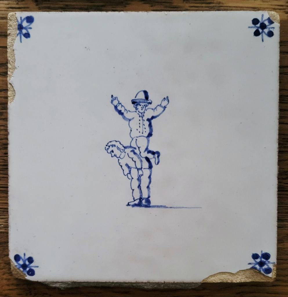 4 antieke Hollandse tegels met oa kinderspelen, Antiek en Kunst, Ophalen of Verzenden