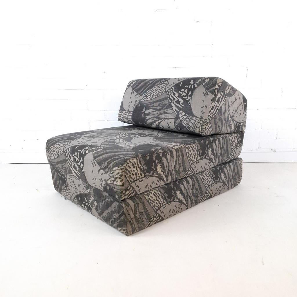 Vintage slaapfauteuil jaren 80 uitklapbaar grijs, Gebruikt, Eenpersoons, Ophalen of Verzenden, X