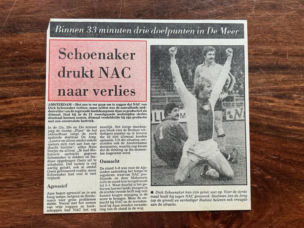 Voetbal krantenartikel Ajax NAC januari 1978 Schoenaker Jong, Ophalen of Verzenden, Knipsel(s)