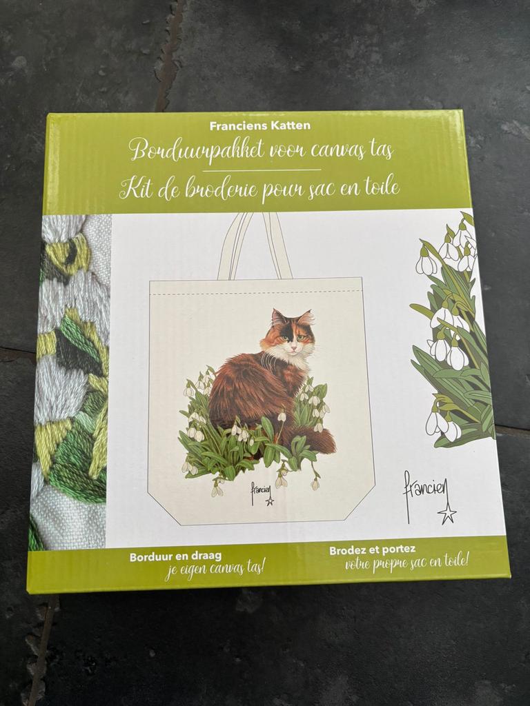 Borduurpakket ruime canvas tas kat borduren hobby naaien, Ophalen of Verzenden, Nieuw, Handborduren, Borduurpakket