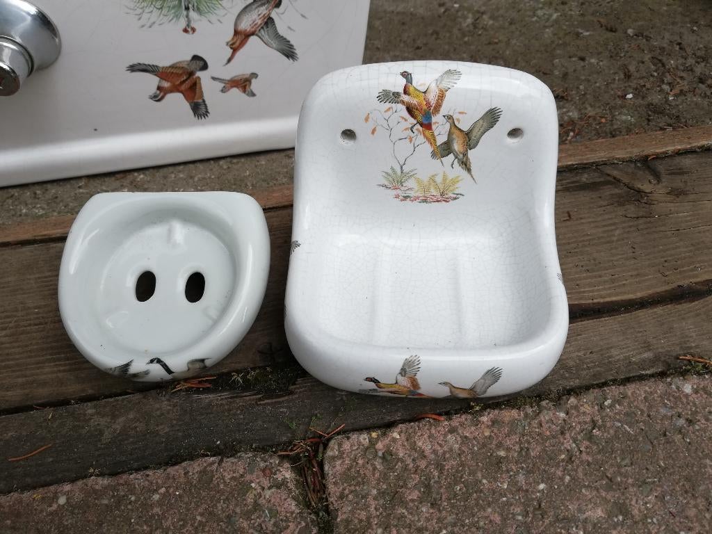 Franse wastafel op zuil prachtig decor met heel veel vogels, Ophalen