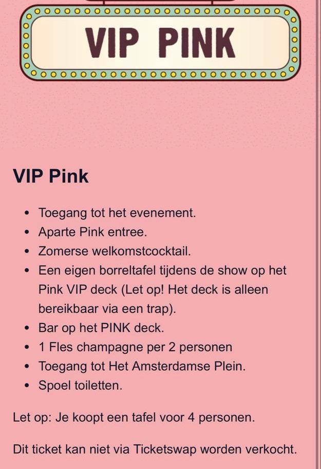 4x VIP pink kaarten Amsterdamse Zomer 4 juli, Tickets en Kaartjes, Twee personen