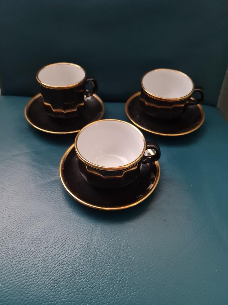 Vintage walkűre Kopjes en Schotels - Zwart met Gouden Rand, Ophalen of Verzenden, Zo goed als nieuw, Overige stijlen, Kop(pen) en/of Schotel(s)
