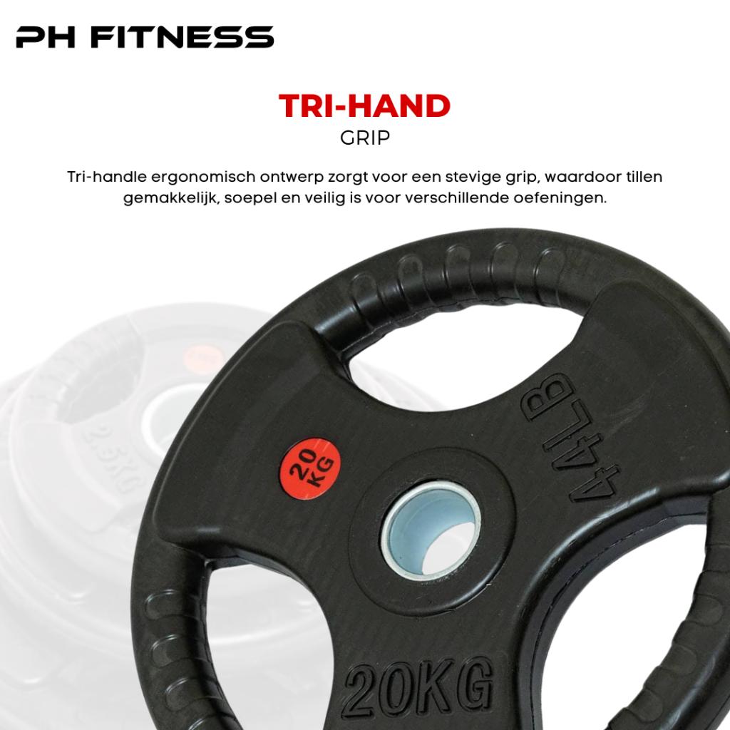 VOORDEELPAKKET Olympische rubberen schijven 50 mm €1,80/kg, Halterschijven, Benen, PH Fitness, Nieuw