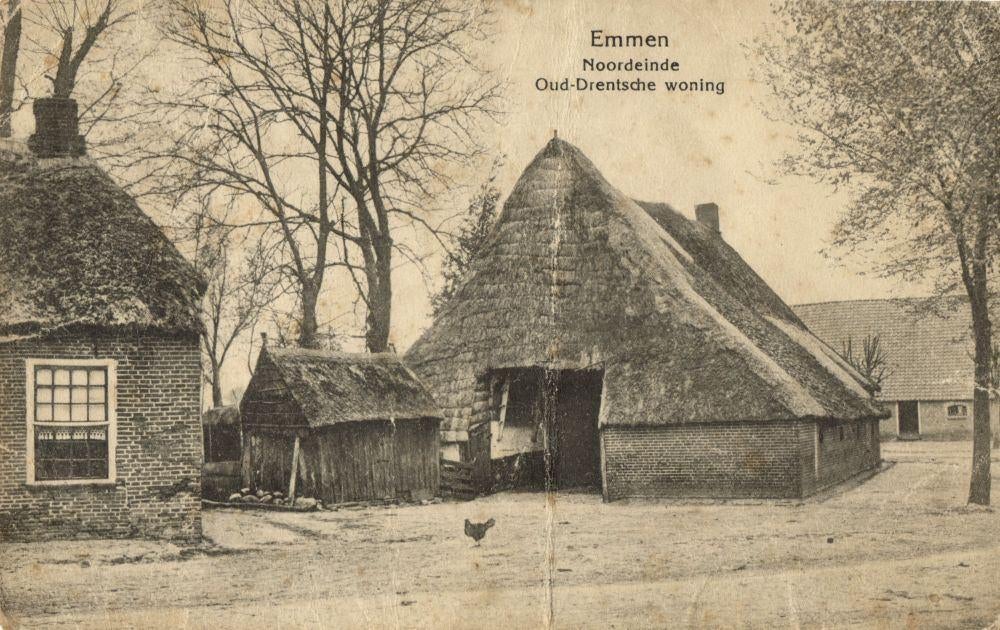 EMMEN, Noordeinde Oud-Drentsche Woning (1910s) Ansichtkaart, Ophalen of Verzenden, Voor 1920, Gelopen, Drenthe