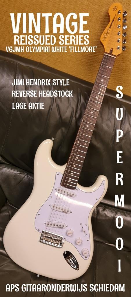 NIEUWE VINTAGE STRATOCASTER V6JMH OLYMPIA WHITE 'FILLMORE', Ophalen of Verzenden, Nieuw, Solid body, Fender