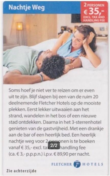 Fletcher Hotels 2 personen voor € 35,-, Twee personen, 1 overnachting