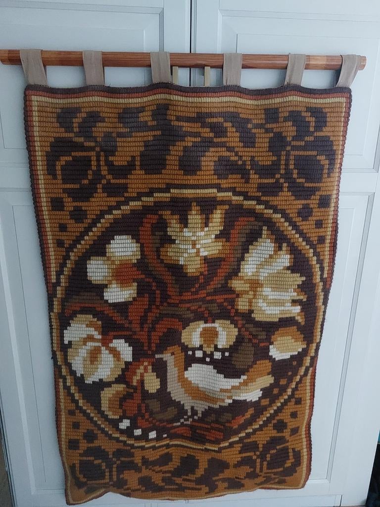 Vintage Groot Wandkleed Vogel Bloemen, Ophalen of Verzenden, Zo goed als nieuw