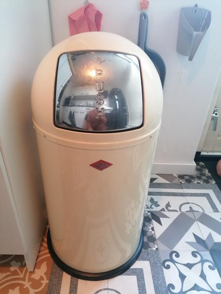 Wesco Pushboy Prullenbak 50l- Crème, Ophalen, 40 liter of meer, Zo goed als nieuw, Metaal