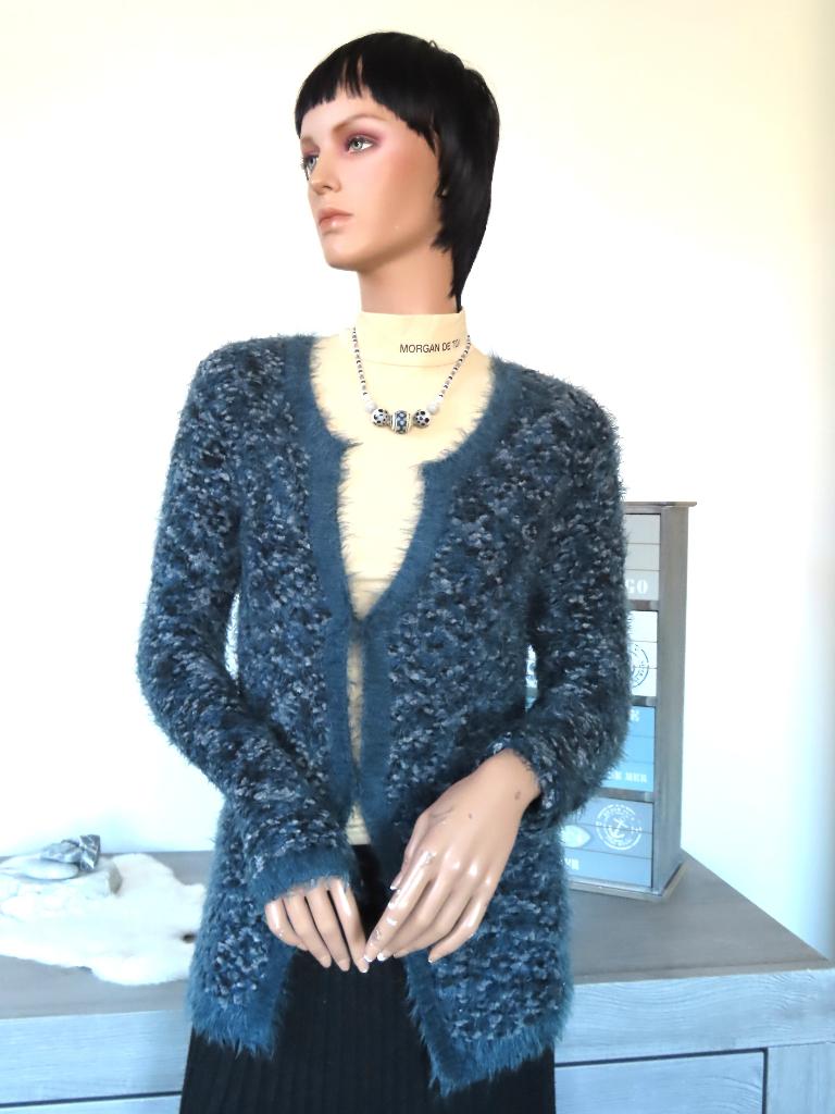 POOOLS Donker Turkoois/Grijs Gemêleerd Gebreid Vest M 38, Maat 38/40 (M), Blauw, Ophalen of Verzenden, Zo goed als nieuw