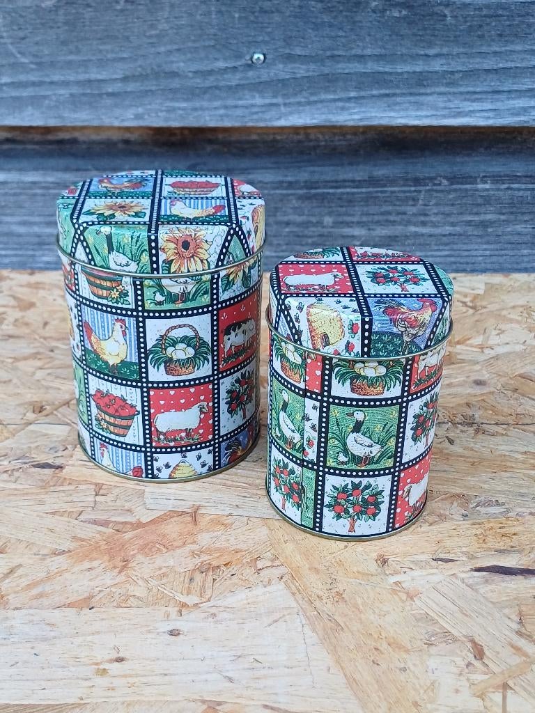 2 blikjes boerderij plaatjes, Verzamelen, Blikken, Ophalen of Verzenden, Gebruikt, Overige, Overige merken