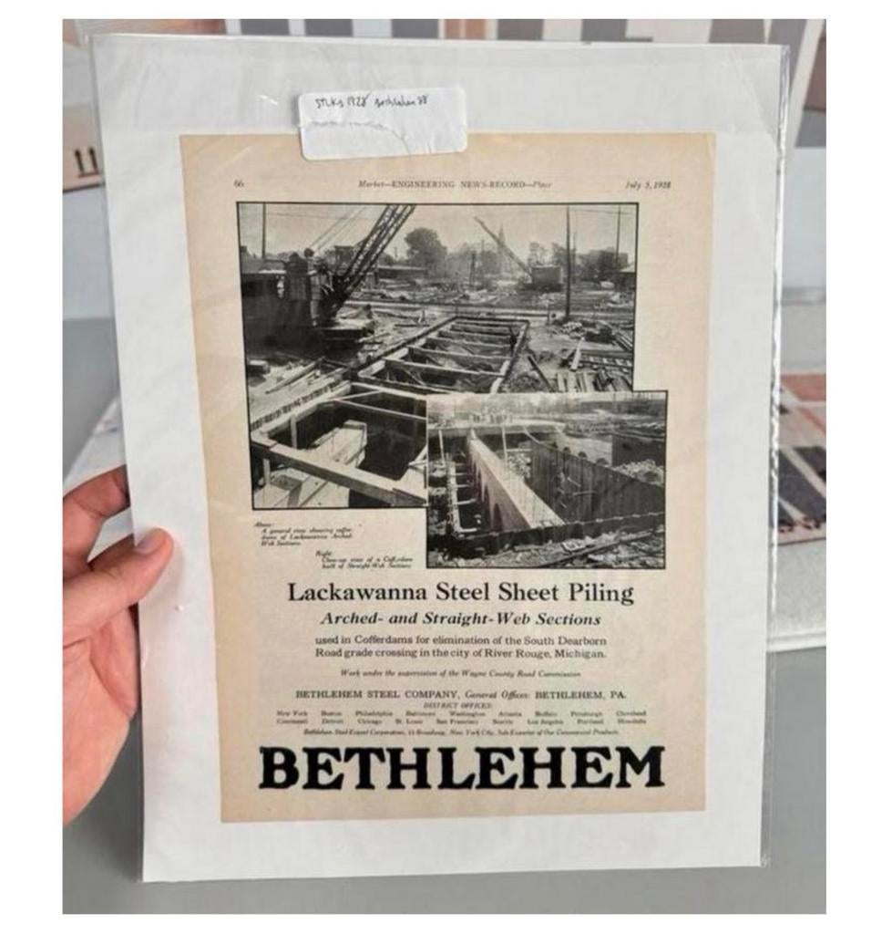 Originele Advertentie Bethlehem Steel 1928 - Lackawanna brug, Ophalen of Verzenden, 1920 tot 1940, Buitenland