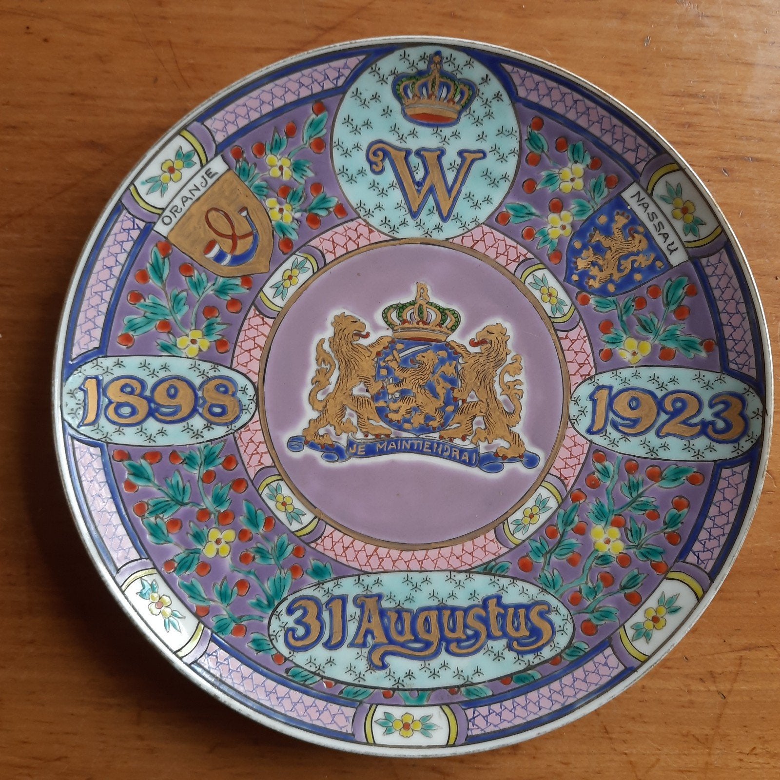 Antiek Bord 1923 Regeringsjubileum Wilhelmina 25 Jr Koningin, Verzenden, Gebruikt, Servies