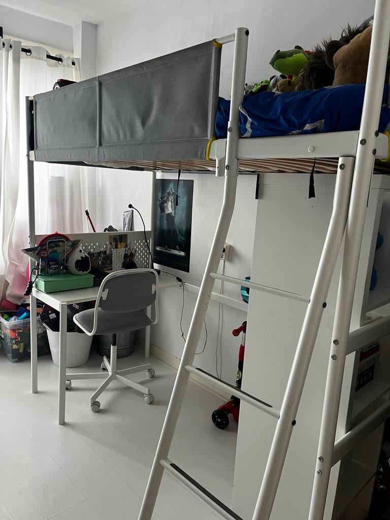 IKEA VITVAL Hoogslaper met bureau, wit/lichtgrijs, Ophalen of Verzenden, Gebruikt, Hoogslaper