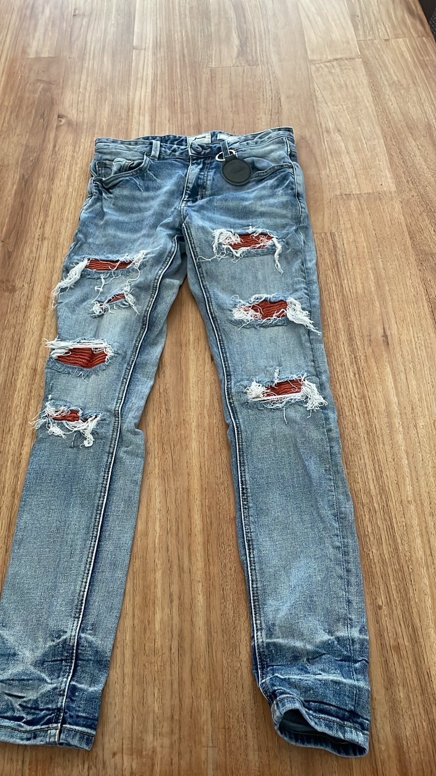 Amici Jeans - Blauw en oranje maat 28, Kleding | Heren, Ophalen of Verzenden, Zo goed als nieuw, Blauw, W32 (confectie 46) of kleiner