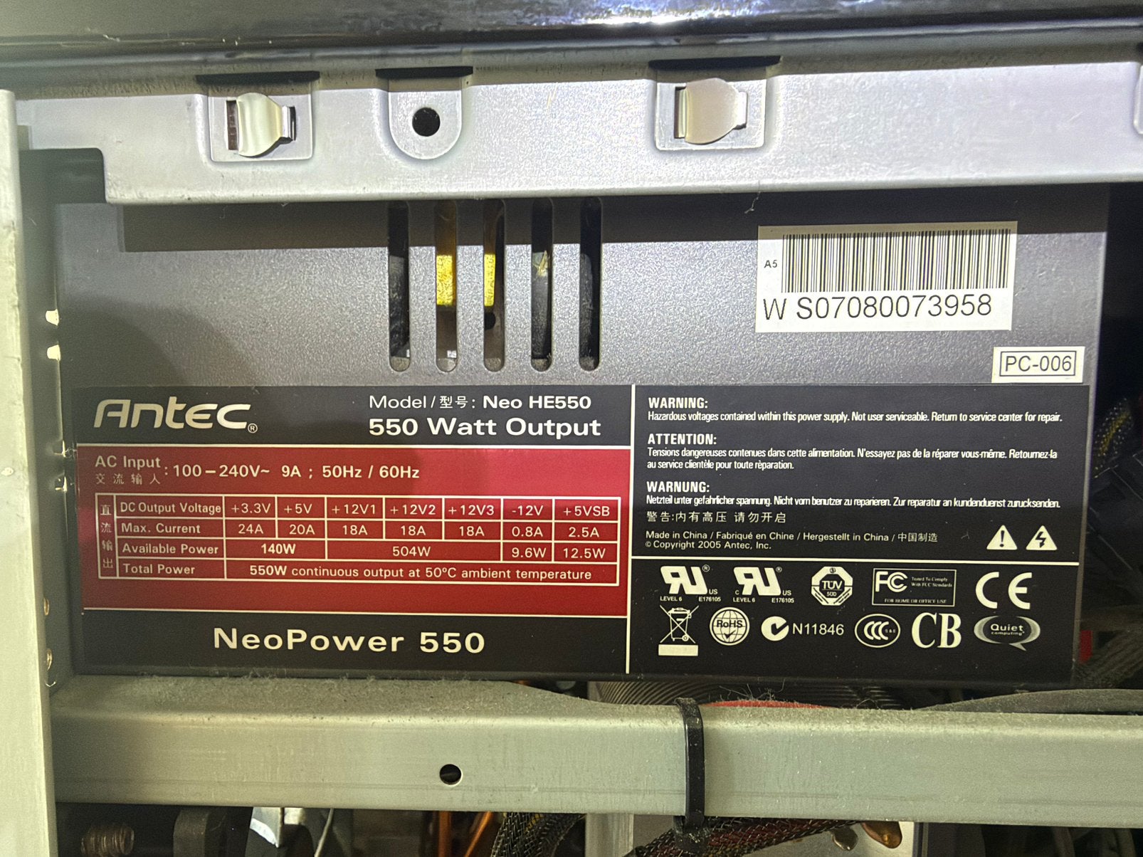 Antec Neo HE550 voeding, Computers en Software, Ophalen of Verzenden, Gebruikt
