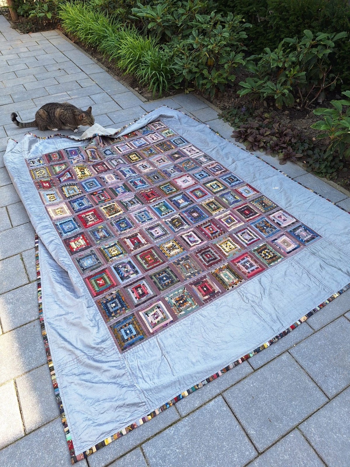 bedsprei patchwork zijde handwerk éénpersoons, Ophalen of Verzenden
