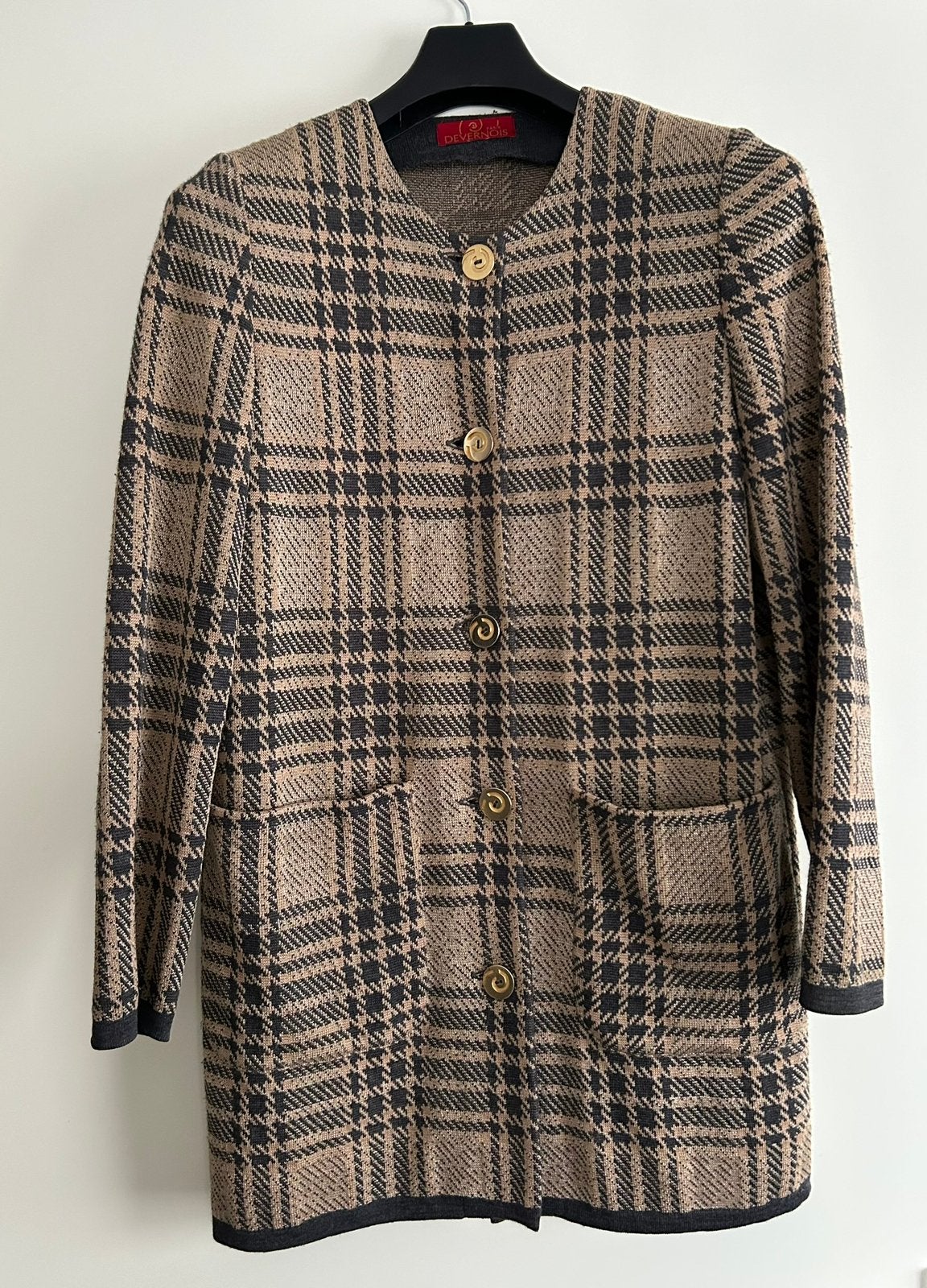 Devernois, lang geruit vest/jasje, wol, maat 42/44, Kleding | Dames, Ophalen of Verzenden, Zo goed als nieuw, Maat 42/44 (L), Meerkleurig