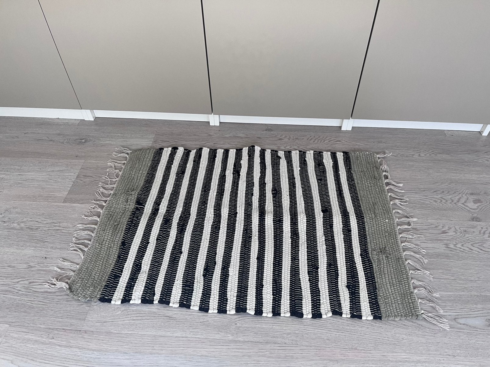 Badmat vloerkleedje deurmat taupe zwart crème 60x90 cm, Meerkleurig, Overige merken, Ophalen of Verzenden, Zo goed als nieuw