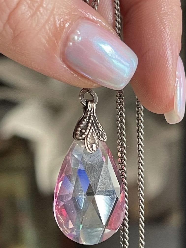 Zilveren vintageketting met kristalhanger, Ophalen of Verzenden, Zo goed als nieuw, Nvt, Nvt