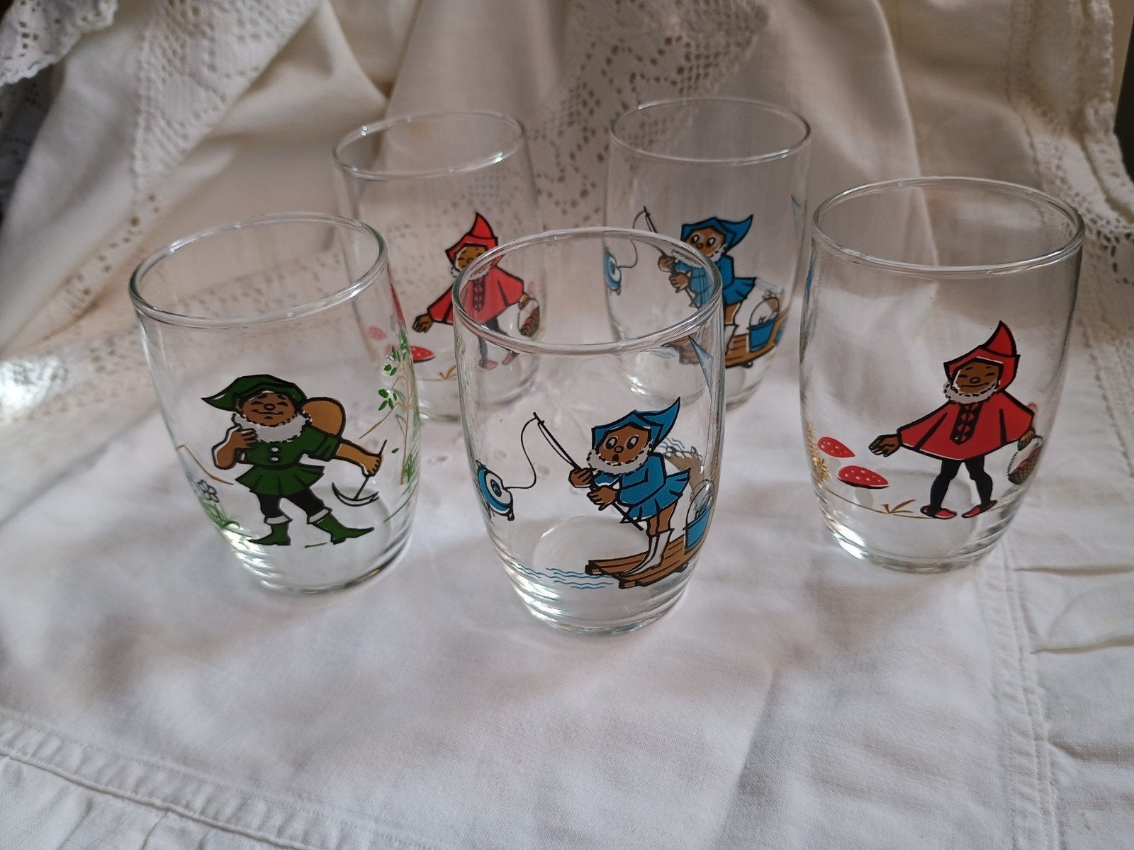 5 vintage kinder glaasjes uit de jaren 70 - kaboutertjes, Ophalen of Verzenden, Huis en Inrichting
