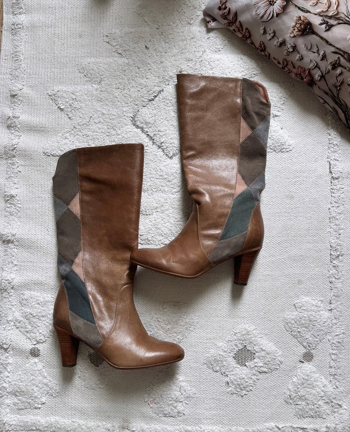 Vintage patchwork laarzen van Dr. Adam's, maat 38, Kleding | Dames, Schoenen, Hoge laarzen, Bruin, Verzenden, Zo goed als nieuw