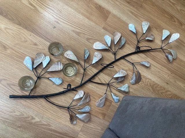Wanddecoratie Metaal met 3 waxine houders Voor aan de, Metaal, 90 cm, Meerkleurig, Klassiek