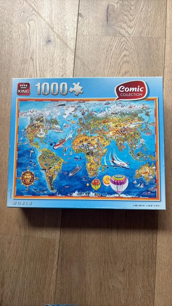 King Comic Collection Wereldkaart Puzzel 1000 stukjes, Hobby en Vrije tijd, Ophalen of Verzenden, 500 t/m 1500 stukjes, Zo goed als nieuw